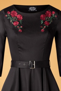 Hearts & Roses - 50s Highland Roses Swing Dress in Black 4