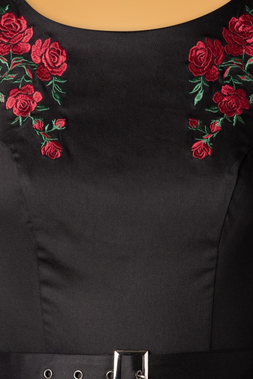 Hearts & Roses - 50s Highland Roses Swing Dress in Black 5