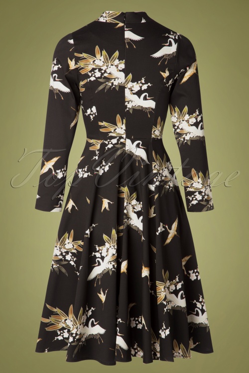 Hearts & Roses - 50s Birdie Floral Swing Dress in Black 6