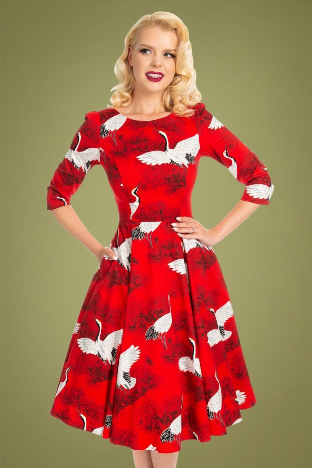 red floral swing dress