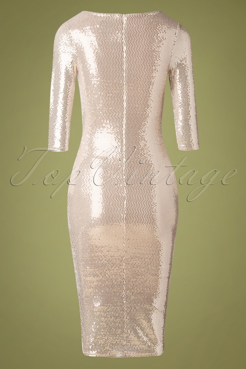 Vintage Chic for Topvintage - Prissy Party Pencil-jurk in champagne en zilver 5