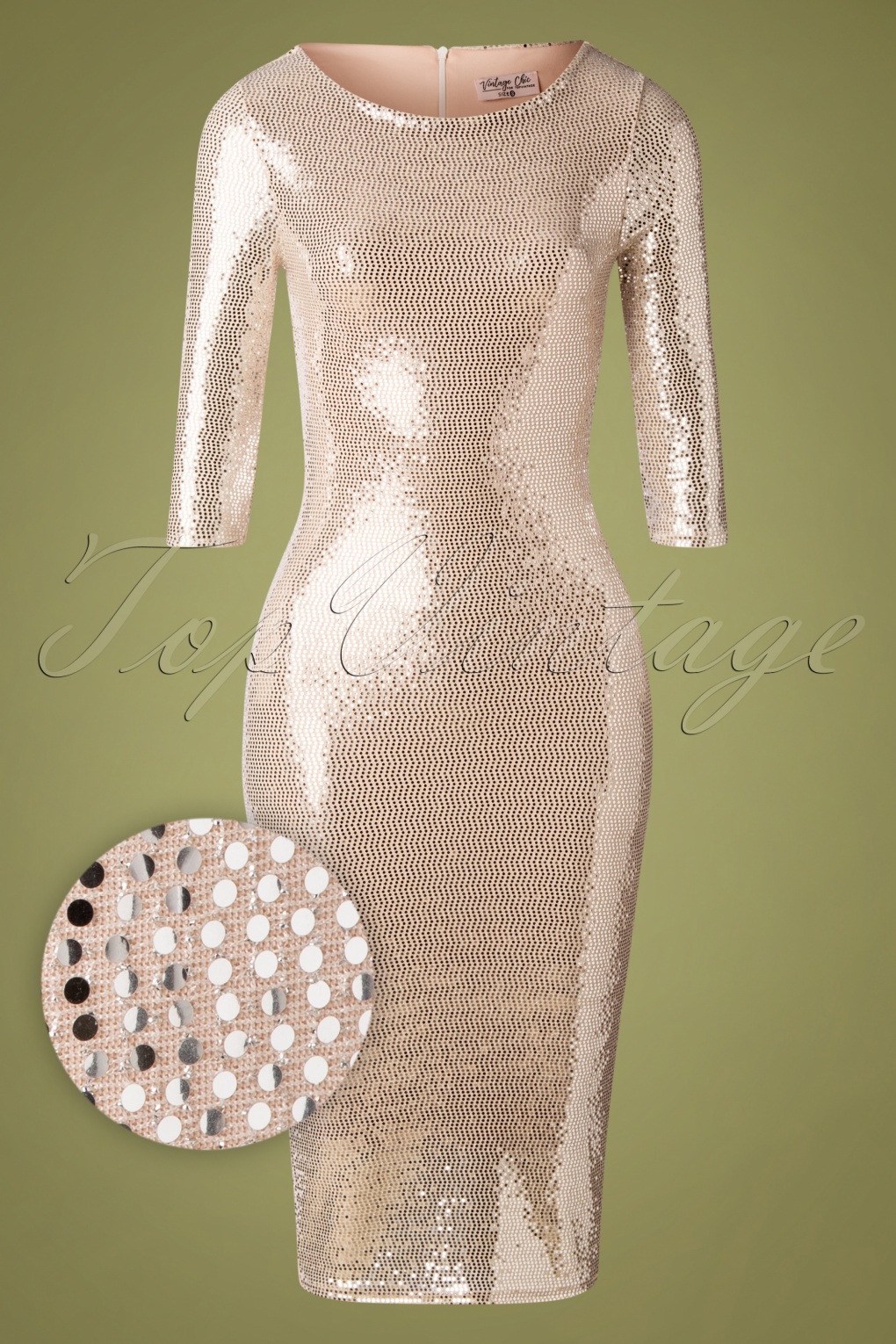 50s Prissy Party Pencil Dress in Champagne and Silver