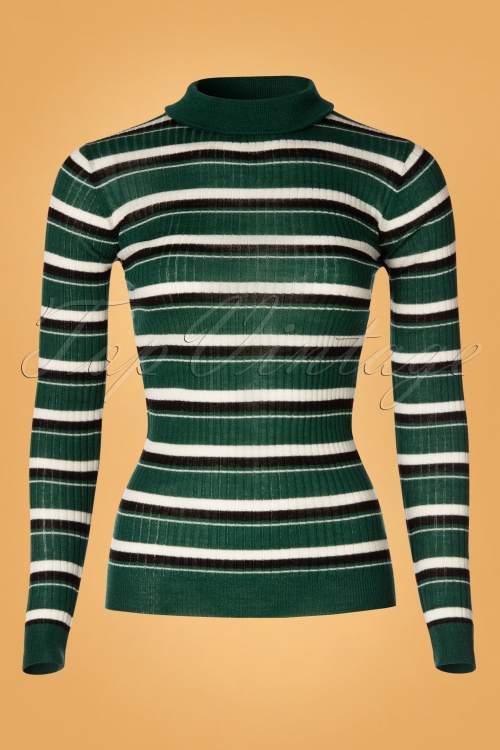 La Petite Francaise - Poésie Stripe Roll Neck Top Années 70 en Vert