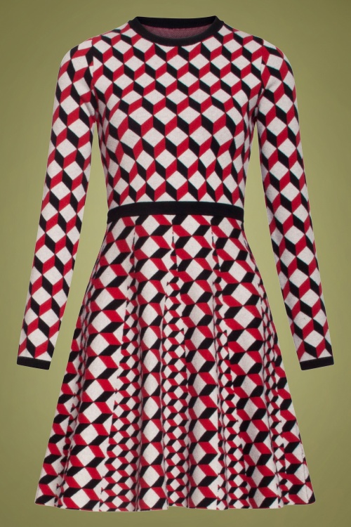 Smashed Lemon - 60s Celie Geometric Dress in Red and Black 2