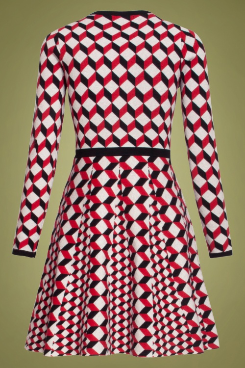 Smashed Lemon - Celie Geometric Dress Années 60 en Rouge et Noir 4