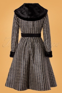 Miss Candyfloss - 50s Hazel Dora Houndstooth Winter Trench Coat in Black 4