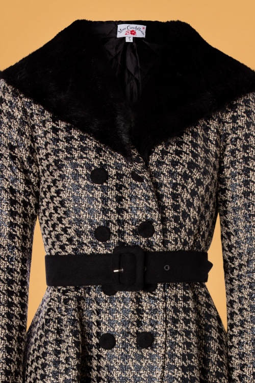 Miss Candyfloss - 50s Hazel Dora Houndstooth Winter Trench Coat in Black 5