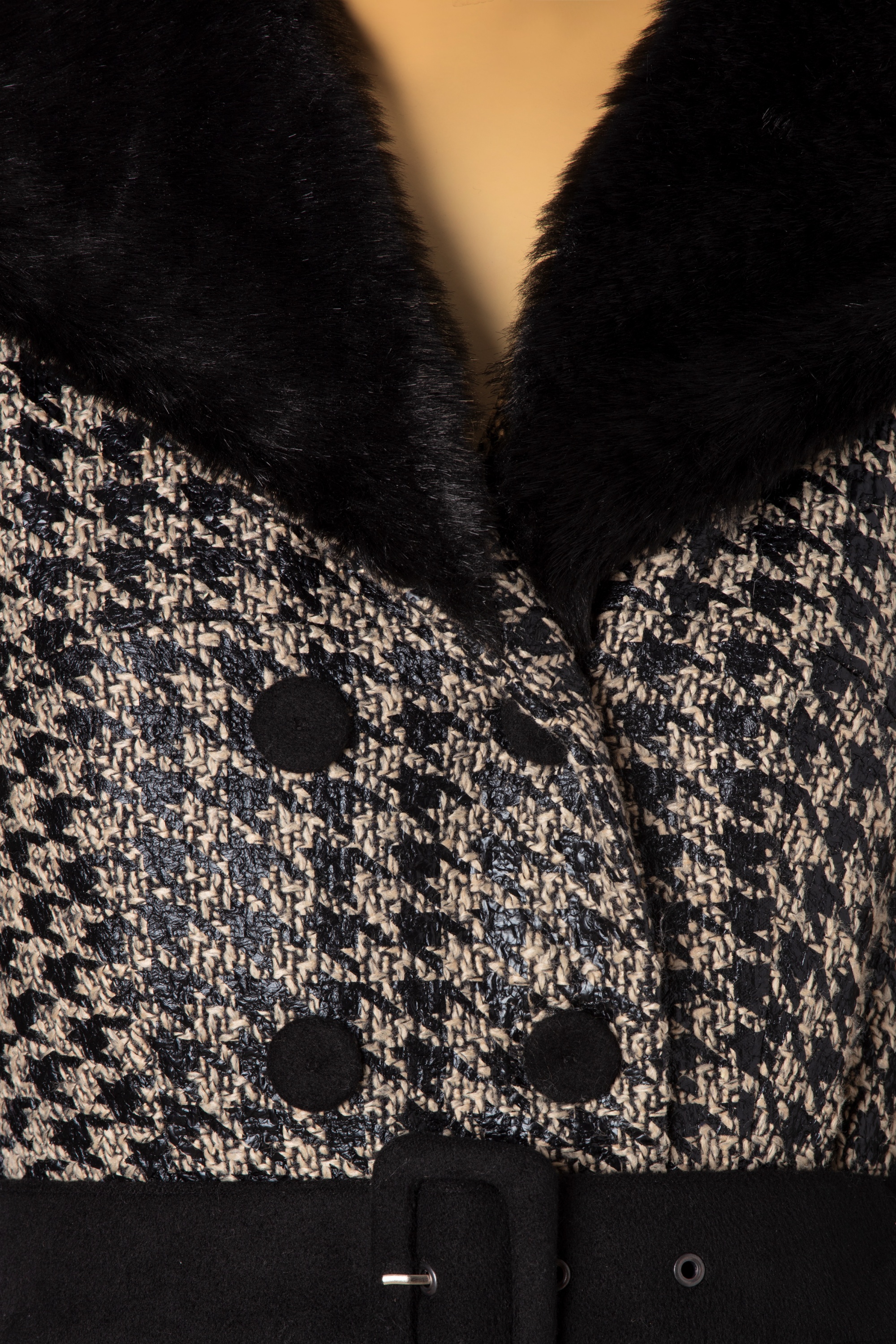 Miss Candyfloss - Hazel Dora Houndstooth wintertrenchcoat in zwart 6