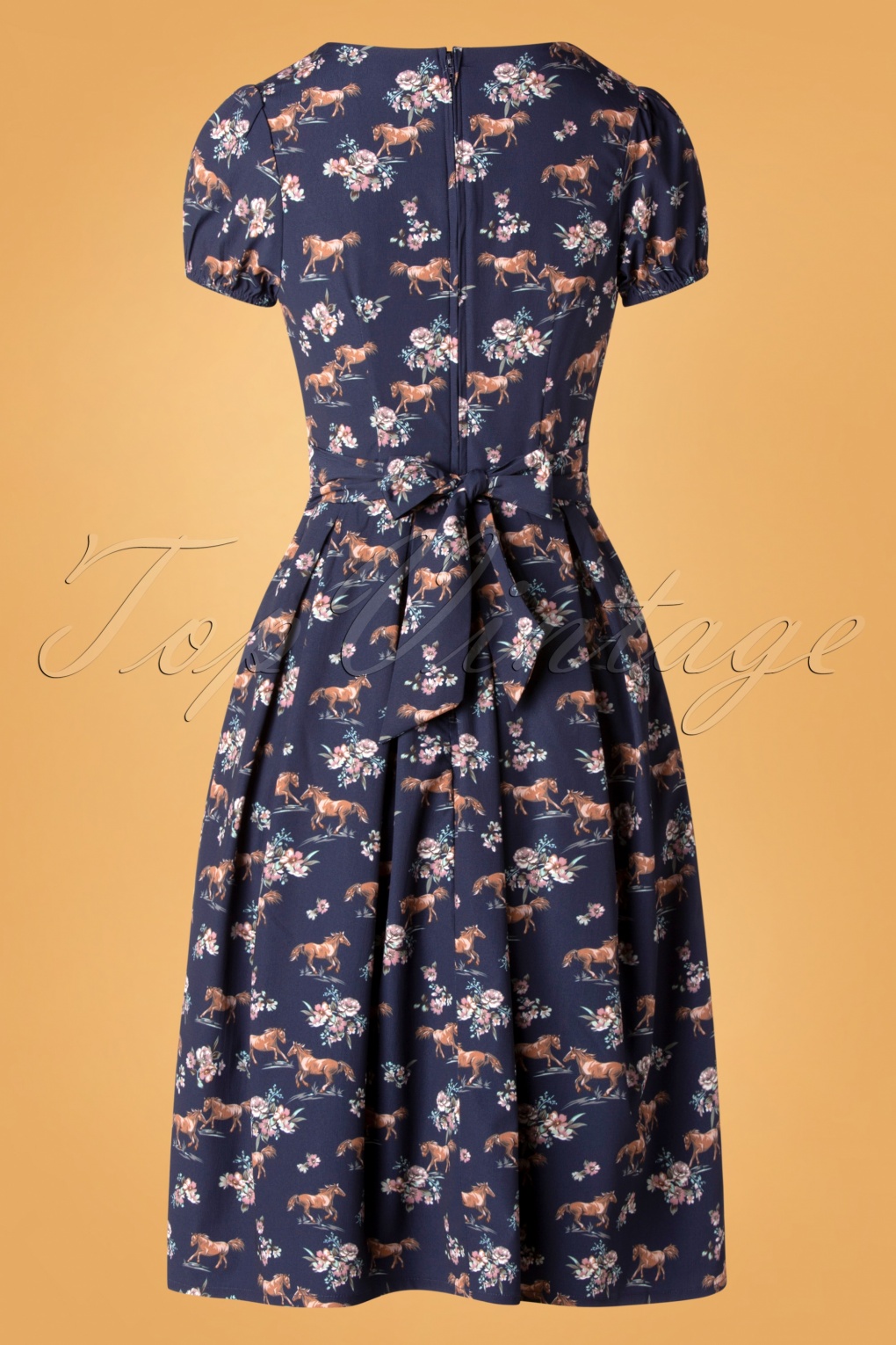 50s Wild Horses Dress in Navy