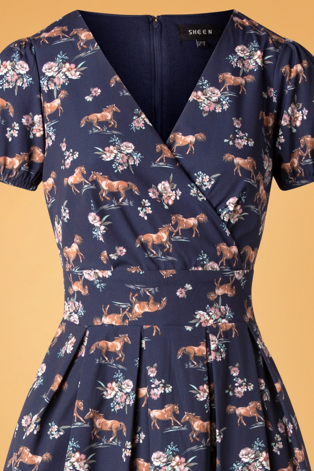 50s Wild Horses Dress in Navy
