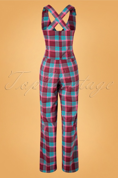 Vixen - 70s Piper Plaid Buckle Jumpsuit in Blue and Red 4