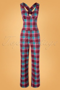 Vixen - 70s Piper Plaid Buckle Jumpsuit in Blue and Red