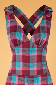 Vixen - 70s Piper Plaid Buckle Jumpsuit in Blue and Red 2