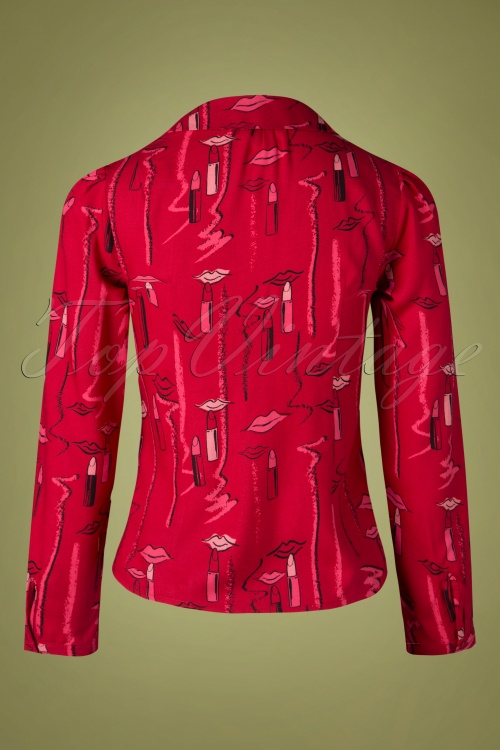 Emily and Fin - Elspeth Lipstick Scribble Blouse Années 60 en Rouge 2