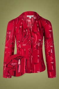 Emily and Fin - 60s Elspeth Lipstick Scribble Blouse in Red