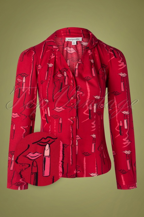 Emily and Fin - Elspeth Lipstick Scribble Blouse Années 60 en Rouge