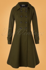 Vixen - 40s Martha Longline Coat in Khaki 2