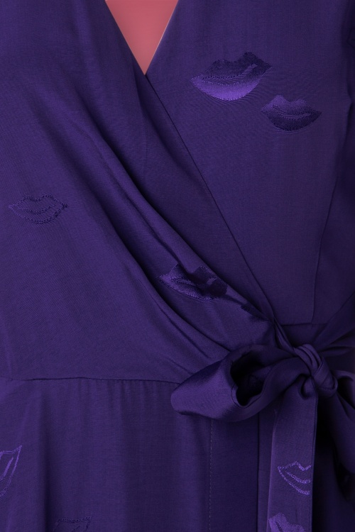 Emily and Fin - 50s Luna Lips Wrap Midi Dress in Midnight Purple 5