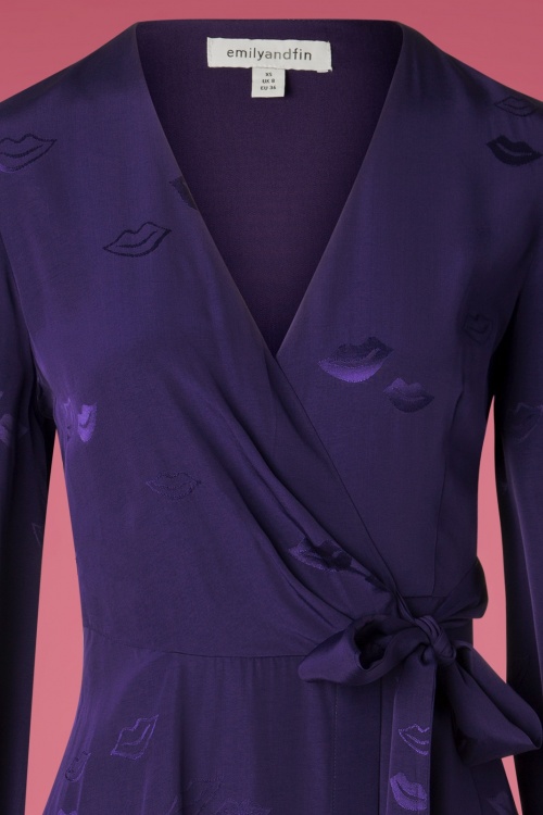 Emily and Fin - 50s Luna Lips Wrap Midi Dress in Midnight Purple 4