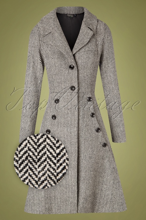 Vixen - 50s Macie Herringbone Coat in Black and White 2