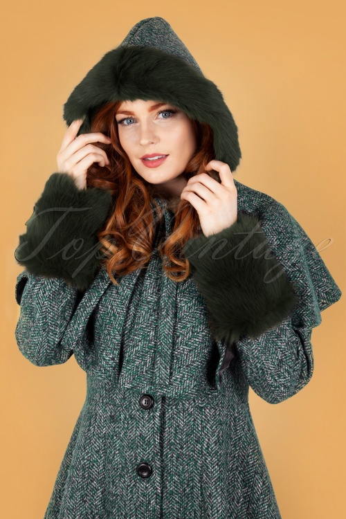 Vixen - 50s Erin Herringbone Cape in Green