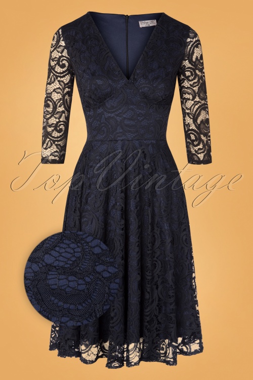 Vintage Chic for Topvintage - Maria Lace Swing-Kleid in Marineblau 2