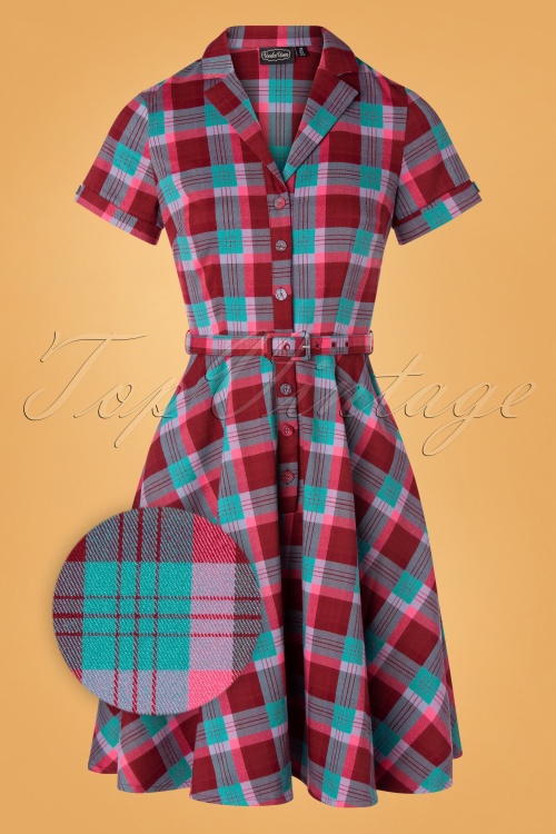 Vixen - 50s Piper Plaid Flare Dress in Red and Blue 2