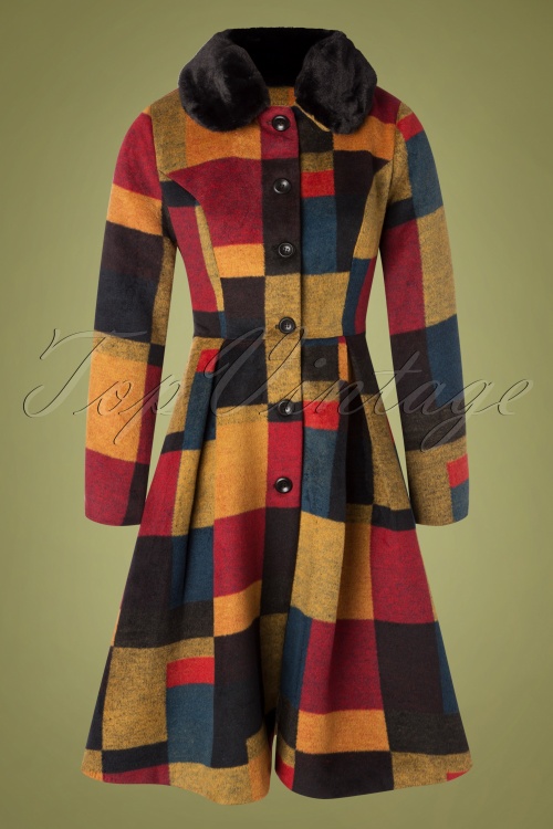 Vixen - Blaire Patchwork Coat Années 50 en Jaune et Rouge