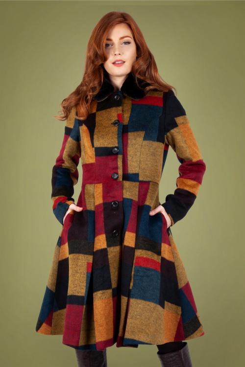 Vixen - 50s Blaire Patchwork Coat in Yellow and Red 3