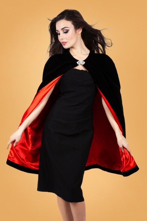 Vixen - 50s Cameron Velvet Vamp Cape in Black