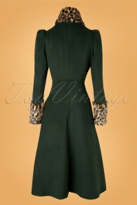 Vixen - 50s Natasha Faux Fur Leopard Trim Coat in Green 6