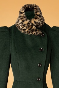 Vixen - Natasha Faux Fur Leopard Trim Coat Années 50 en Vert 5