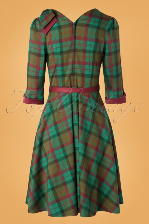 Vixen - 40s Lisle Forest Tartan Swing Dress in Green 4