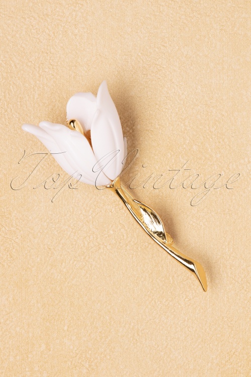 Louche - 50s Dodo Flower Brooch in Gold and White