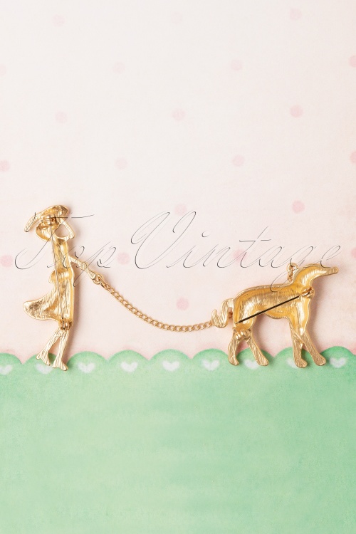 Louche - 50s Javan Lady and Dog Brooch in Gold 2