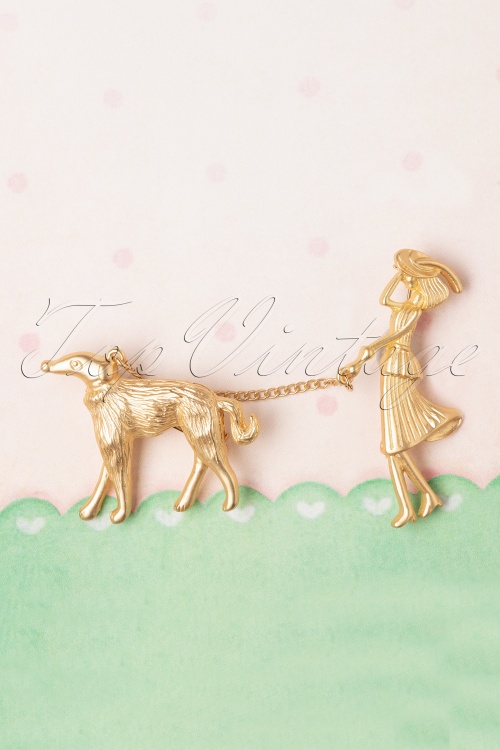 Louche - 50s Javan Lady and Dog Brooch in Gold
