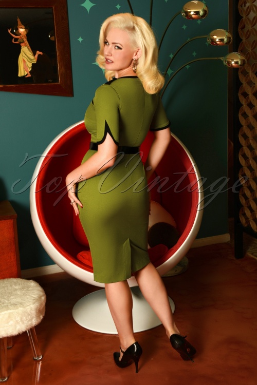 Glamour Bunny - 50s Demi Pencil Dress in Green 2