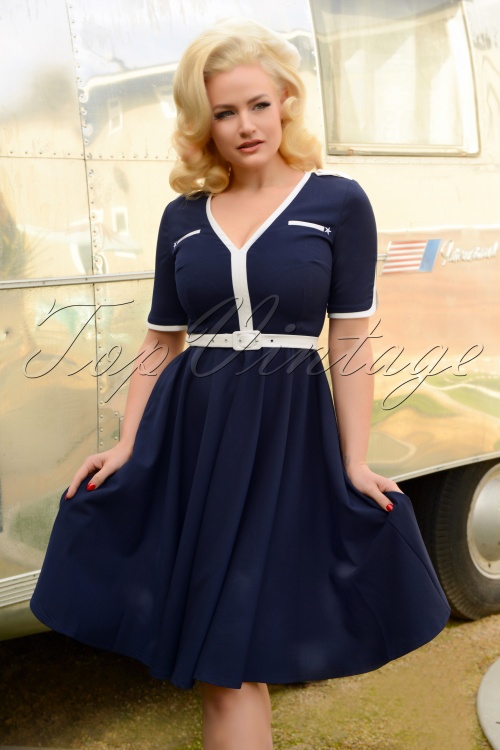 Glamour Bunny - 50s Demi Swing Dress in Navy 3