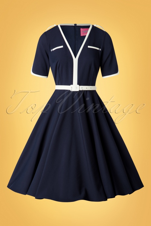 Glamour Bunny - 50s Demi Swing Dress in Navy 5