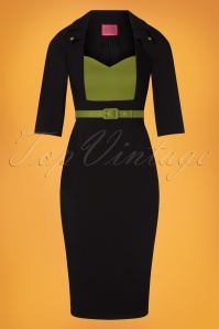 Glamour Bunny - 50s Laura Pencil Dress in Black and Green 3