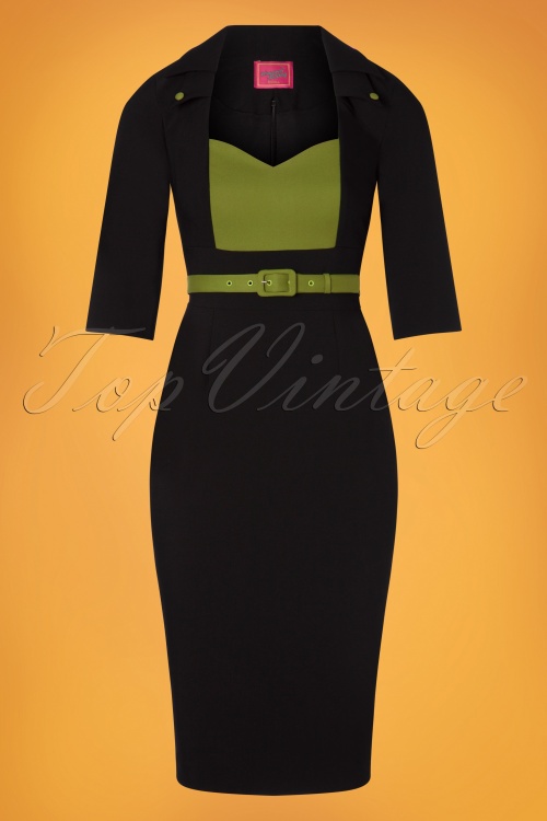 Glamour Bunny - 50s Laura Pencil Dress in Black and Green 3