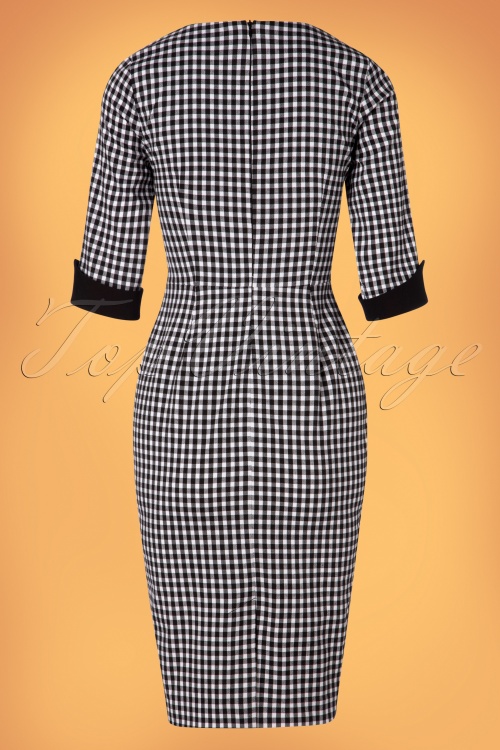 Glamour Bunny - 50s Sarai Gingham Pencil Dress in Black and White 8
