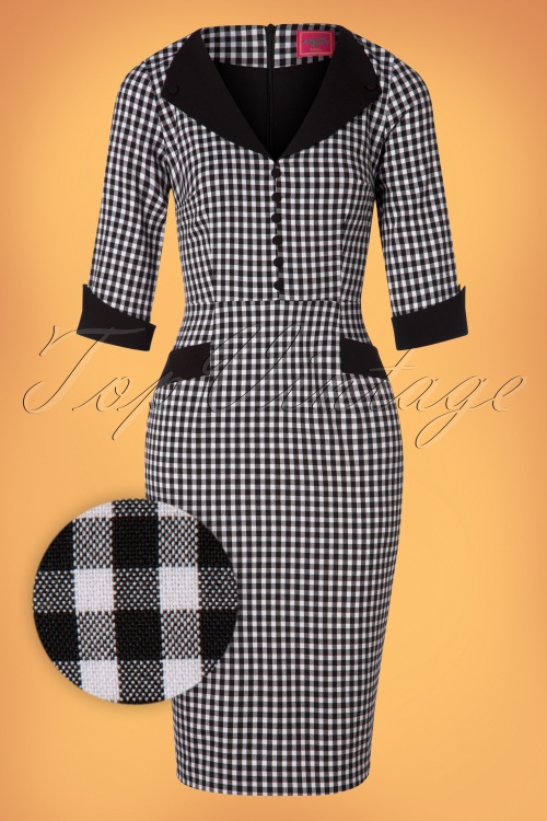 Glamour Bunny - 50s Sarai Gingham Pencil Dress in Black and White 3