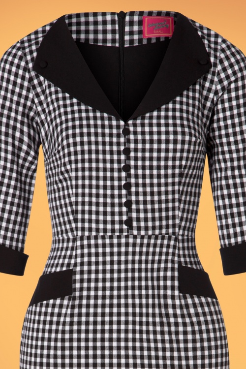 Glamour Bunny - 50s Sarai Gingham Pencil Dress in Black and White 5