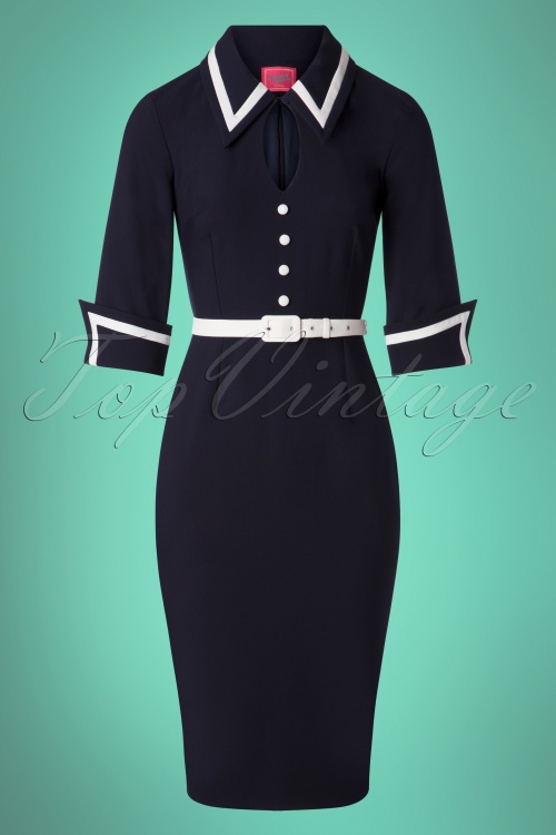 Glamour Bunny - 60s Gina Pencil Dress in Navy 3