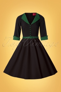 Glamour Bunny - 50s Sarai Swing Dress in Black and Green 3