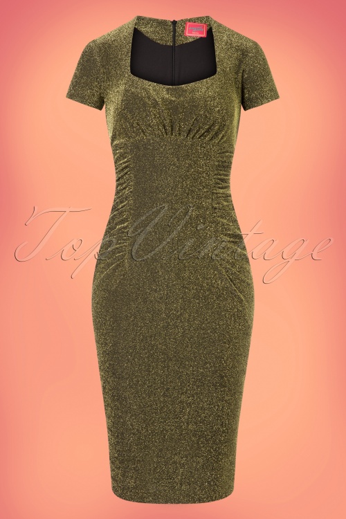 Glamour Bunny - 50s Mila Pencil Dress in Gold 3