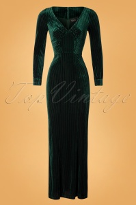 Vixen - 30s Edith Velvet Maxi Dress in Dark Green
