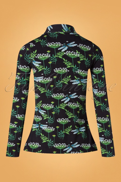 Tante Betsy - 60s Dragonfly Button Blouse in Black 2