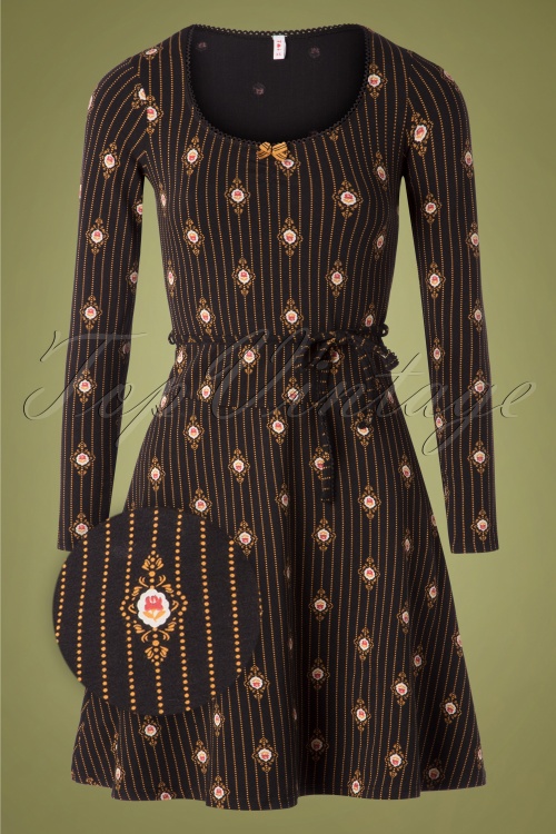 Blutsgeschwister - 60s Happy Folks Joy Dress in Majestic Medallion Black